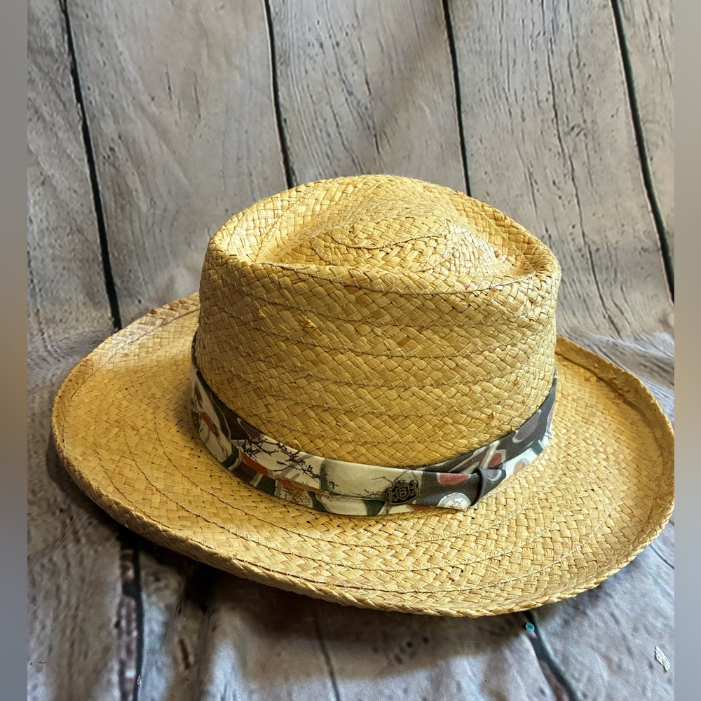 Biltmore Fabric Band Raffia‎ Straw Hat with Pin Size L/XL Made in Canada